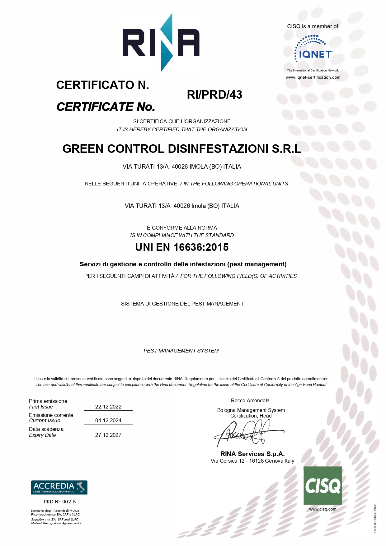 UNI 16636 - Green Control Disinfestazioni S.r.l.