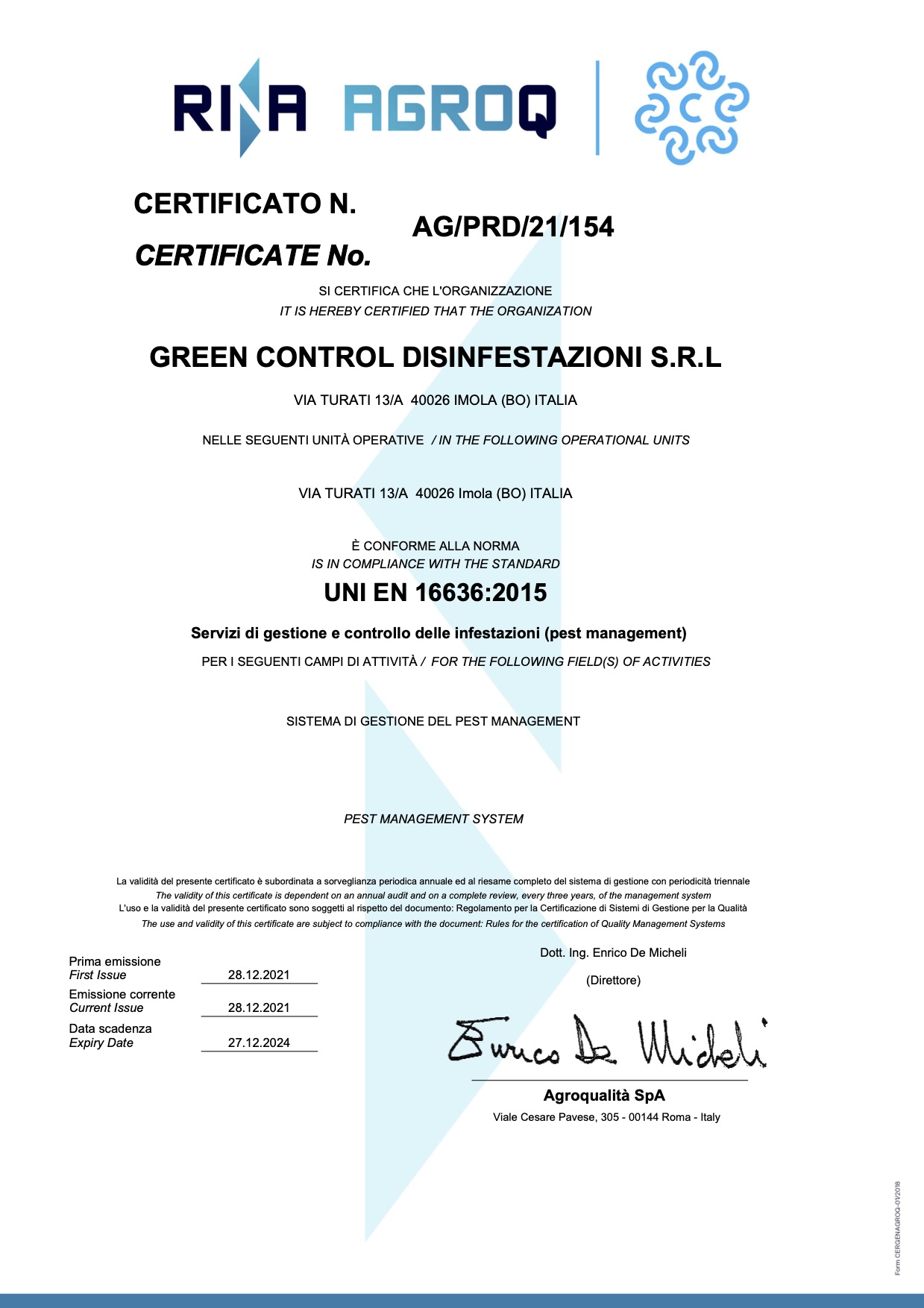 UNI 16636 - Green Control Disinfestazioni S.r.l.